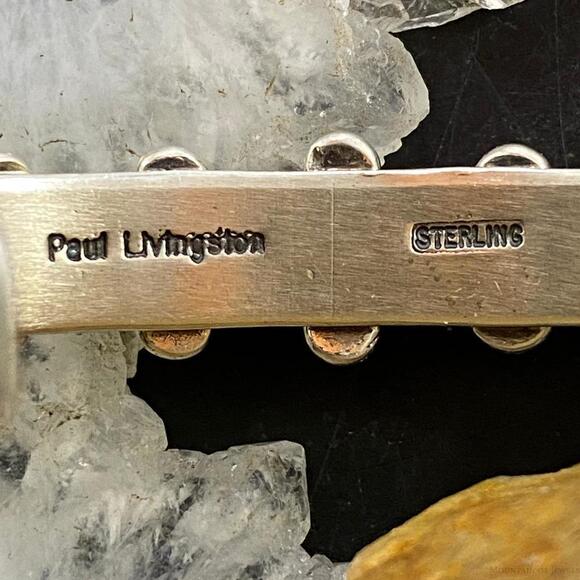 Paul Livingston Sterling Silver Silver Teardrop Turquoise Decorated Bracelet - Picture 7 of 10